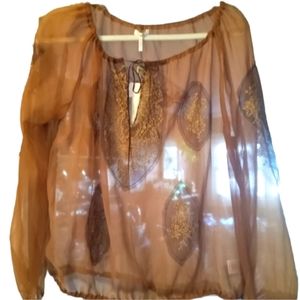 New Sheer Metro Embroidery Seven X-Large Peasant Blouse